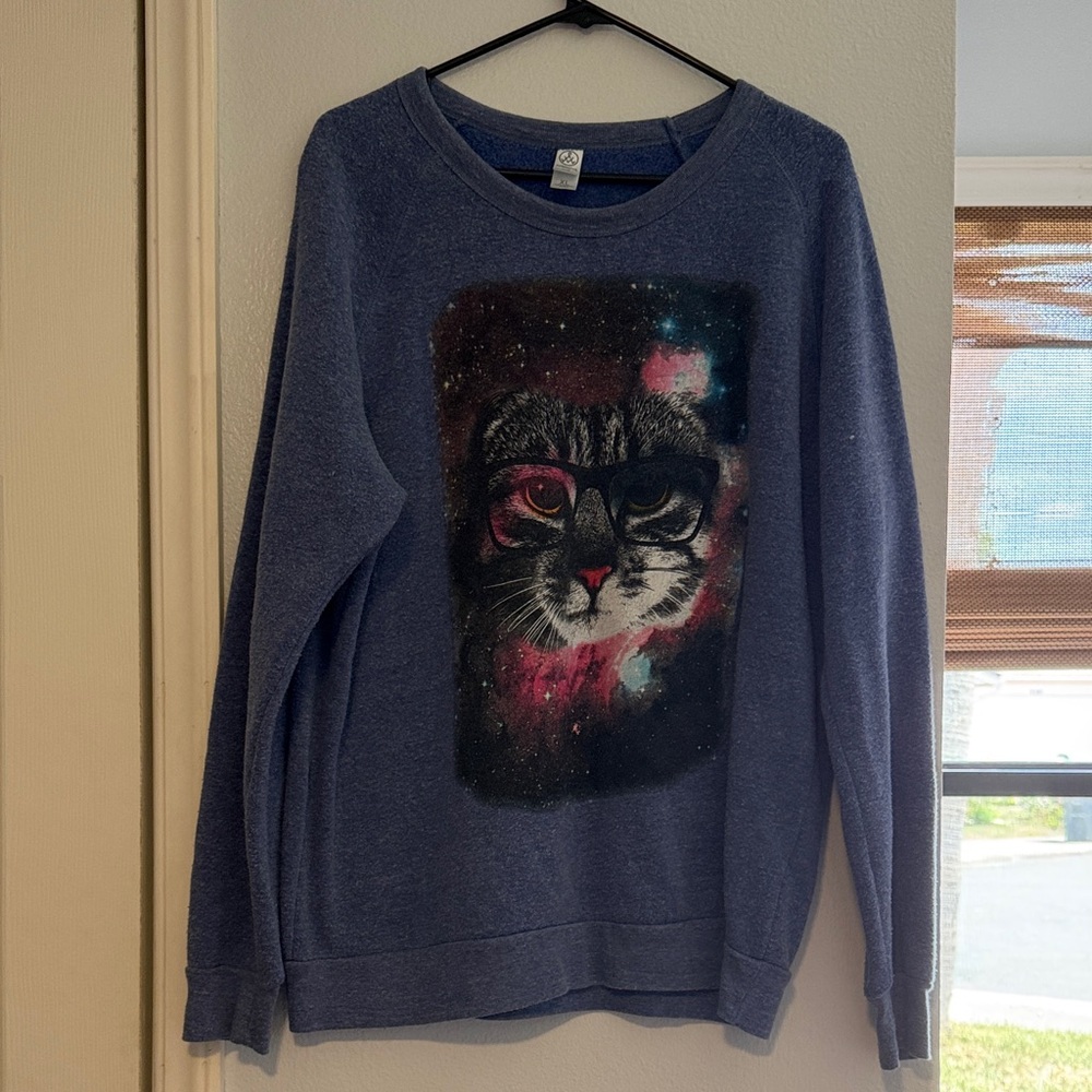 Galaxy Cat Graphic Sweatshirt - Navy Blue